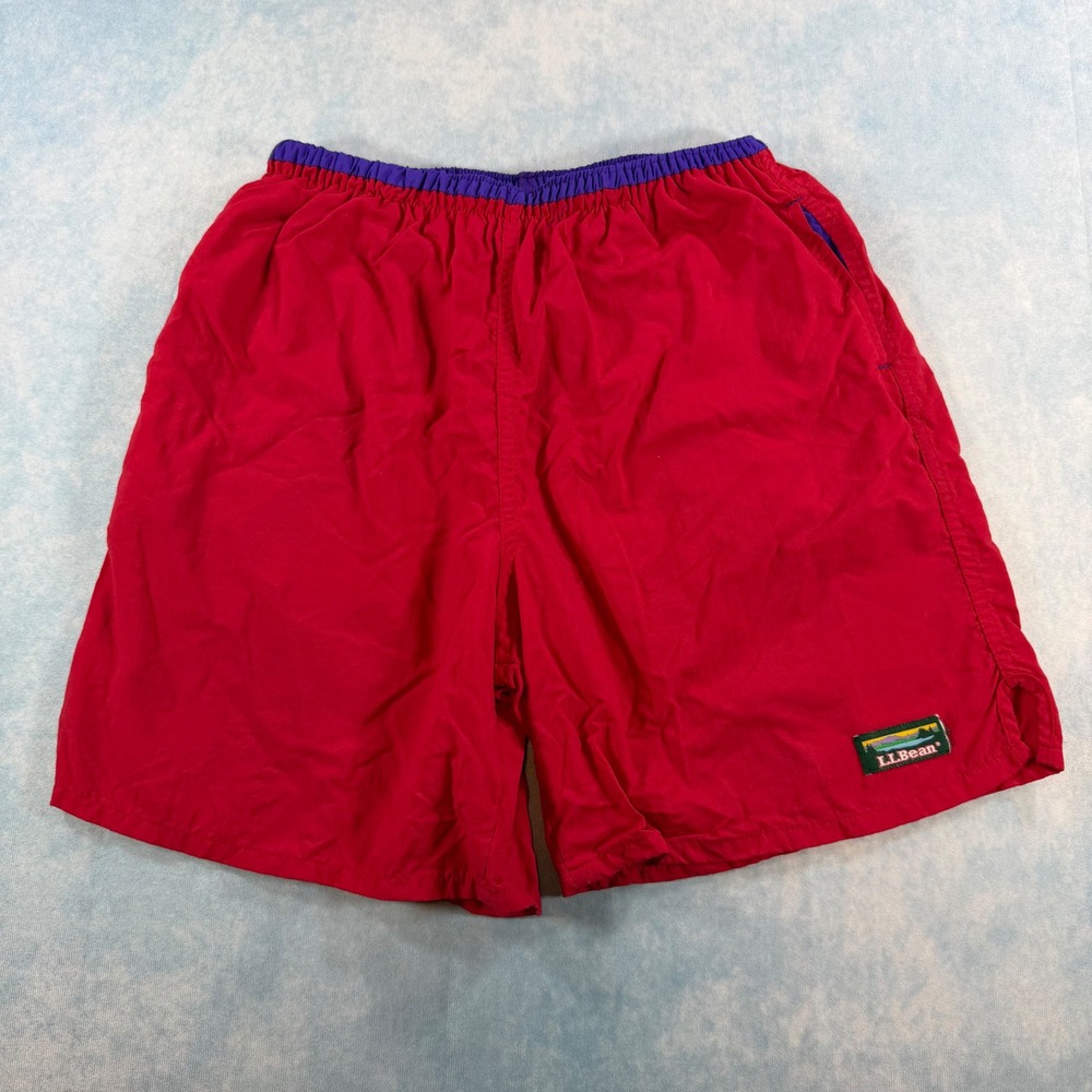 LL Bean Nylon Shorts Kids Large Red Excellent Vintage Made in USA 4L985